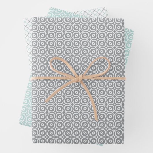 Pastelcombinatie van Retro Grijs, Mint, Geometrisc Inpakpapier Vel (In situ)