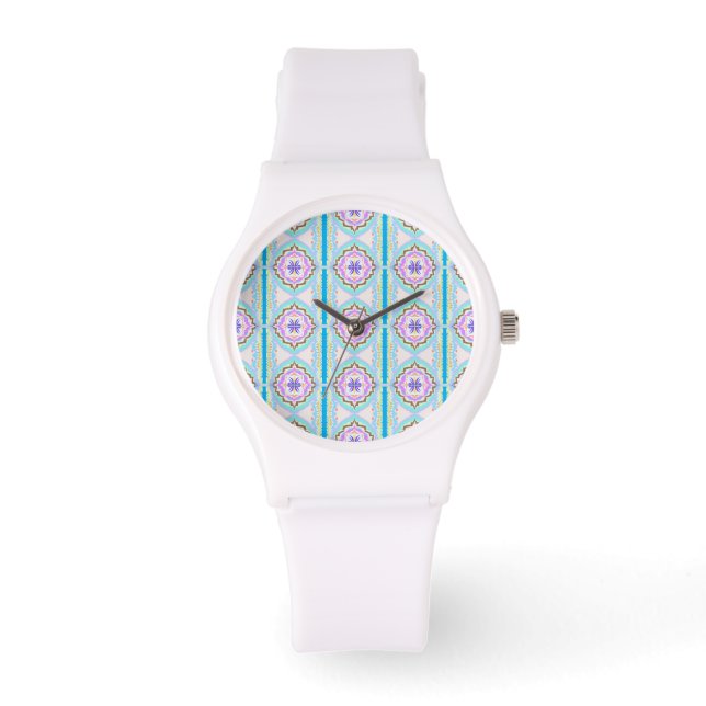 Pasteldroom Boho Geometrische Kaleidoscoop Horloge (Voorkant)