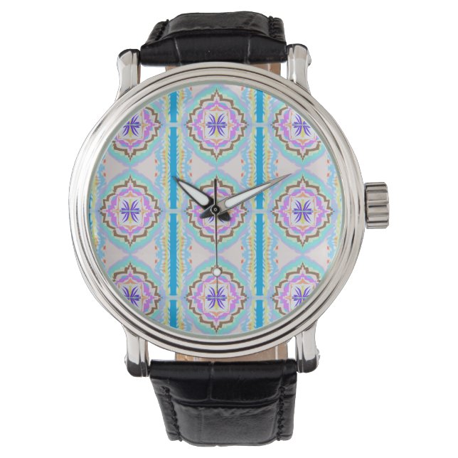 Pasteldroom Boho Geometrische Kaleidoscoop Horloge (Voorkant)