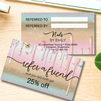 Pasteldruppel nagelsalon Referral Kaart Klantenkaartje