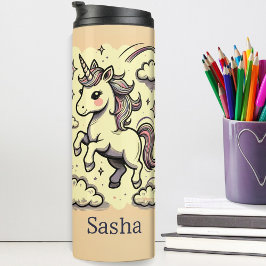 Pasteleenhoorn Sparkle Rainbow Aangepaste naam Thermosbeker