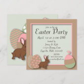 Pasteleieren, konijn en kuiken paasuitnodiging kaart (Voorkant / Achterkant)
