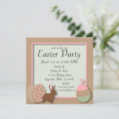Pasteleieren, konijn en kuiken paasuitnodiging kaart (Staand voorkant)