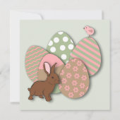 Pasteleieren, konijn en kuiken paasuitnodiging kaart (Achterkant)