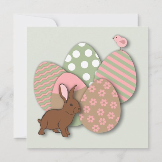 Pasteleieren, konijn en kuiken paasuitnodiging kaart (Achterkant)