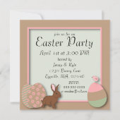 Pasteleieren, konijn en kuiken paasuitnodiging kaart (Voorkant)