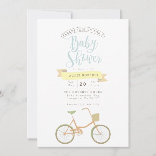 pastelfiets | Baby shower uitnodigen Kaart (Voorkant)