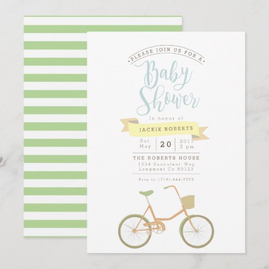 pastelfiets | Baby shower uitnodigen Kaart (Voorkant / Achterkant)