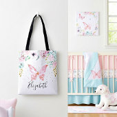Pastelflorale en vlinderbloemige baby tote bag