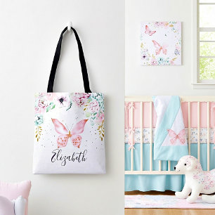 Pastelflorale en vlinderbloemige baby tote bag