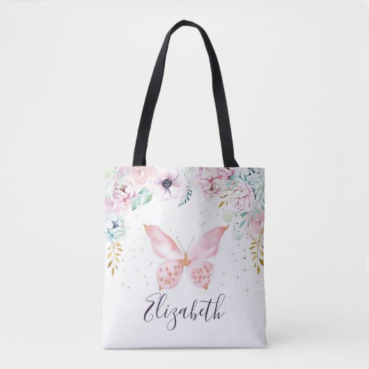 Pastelflorale en vlinderbloemige baby tote bag (Voorkant)