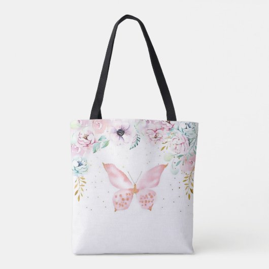 Pastelflorale en vlinderbloemige baby tote bag (Achterkant)