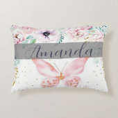 Pastelflorale en vlindervliesgepersonaliseerd accent kussen (Voorkant)
