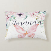 Pastelflorale en vlindervliesgepersonaliseerd accent kussen (Voorkant)
