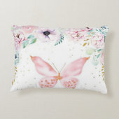 Pastelflorale en vlindervliesgepersonaliseerd accent kussen (Achterkant)