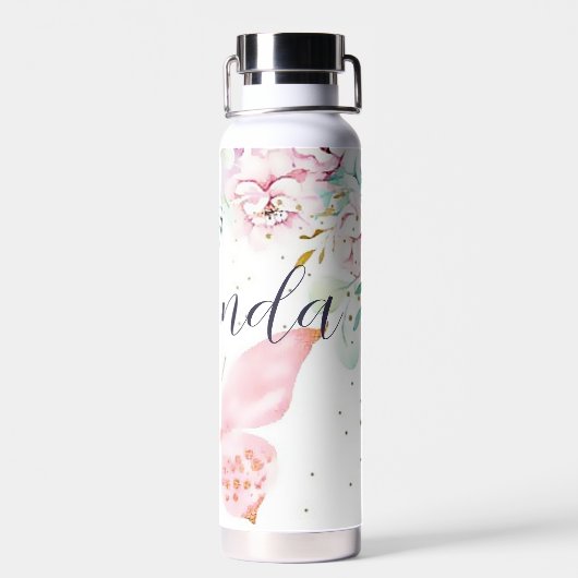 Pastelflorale en vlindervliesgepersonaliseerd waterfles (Achterkant)