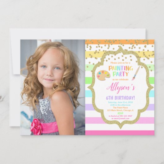 Pastelfoto van tekenverjaardagsfeestje kaart (Voorkant)