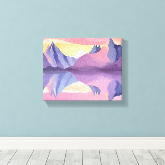 pastelgebergte | Waterverf Sky Canvas Afdruk (Insitu (Houten vloer))