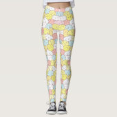PASTELGEEL BLAUW ROZE SCHATTIGE GEÏLLUSTREERDE KAT LEGGINGS (Voorkant)