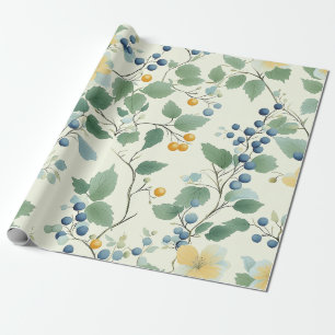 Pastelgeel en groen botanisch wijnpatroon cadeaupapier