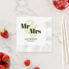 Pastelgeel en Zwart Mr. & Mrs. Trouwen Servet