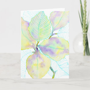 Pastelgeelgroene waterverf botanische bladeren kaart