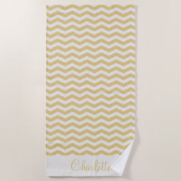 Pastelgele naam zig zag streep geometrisch strandlaken