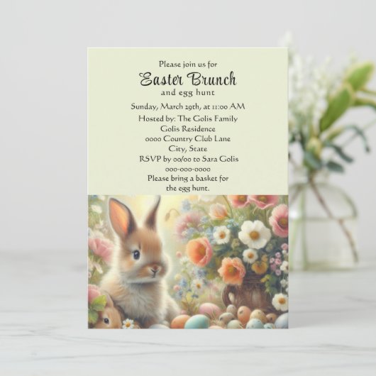 Pastelgele Paasbrunch met Konijn  Kaart (Staand voorkant)
