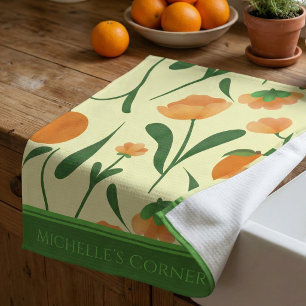 Pastelgele Perziken en Bloemen Theedoek