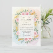 Pastelgele ranunculus-eucalyptus bruiloft kaart (Staand voorkant)