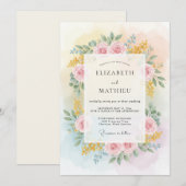 Pastelgele ranunculus-eucalyptus bruiloft kaart (Voorkant / Achterkant)