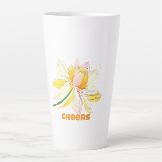 Pastelgele witte bloemen latte mok (Voorkant)