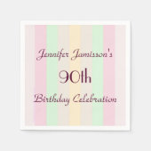 Pastelgestreepte papieren servetten, 90e verjaarda servetten (Voorkant)