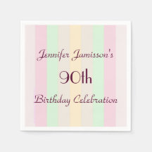 Pastelgestreepte papieren servetten, 90e verjaarda