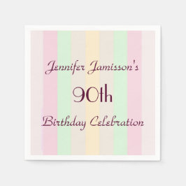 Pastelgestreepte papieren servetten, 90e verjaarda servetten