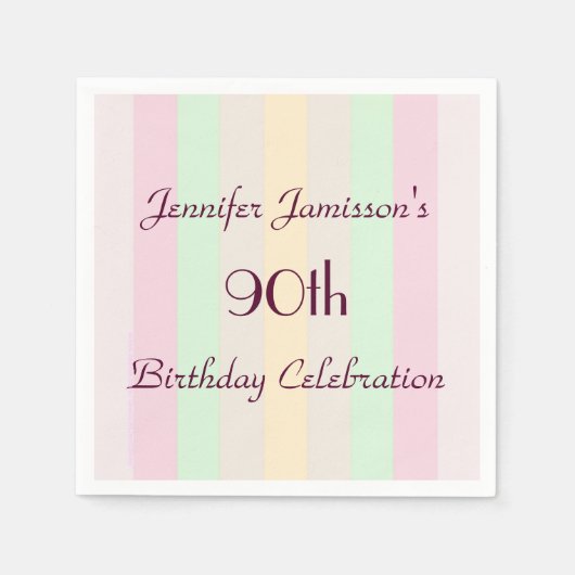 Pastelgestreepte papieren servetten, 90e verjaarda servetten (Voorkant)
