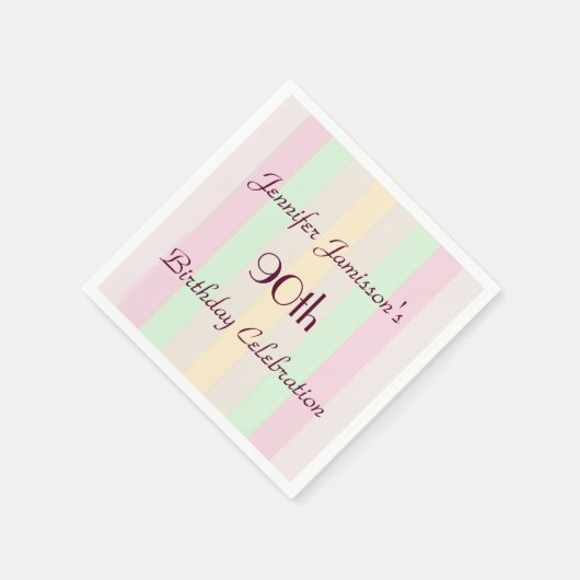 Pastelgestreepte papieren servetten, 90e verjaarda servetten (Hoek)