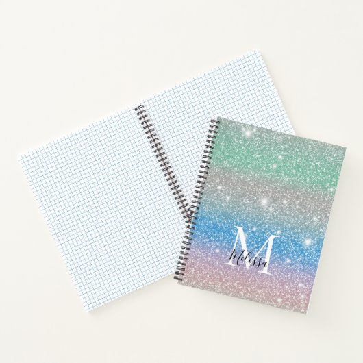 Pastelgradiënt Glitter Sparkle Monogram Notitieboek (Binnen)