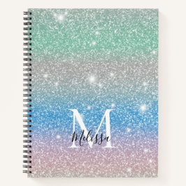 Pastelgradiënt Glitter Sparkle Monogram Notitieboek