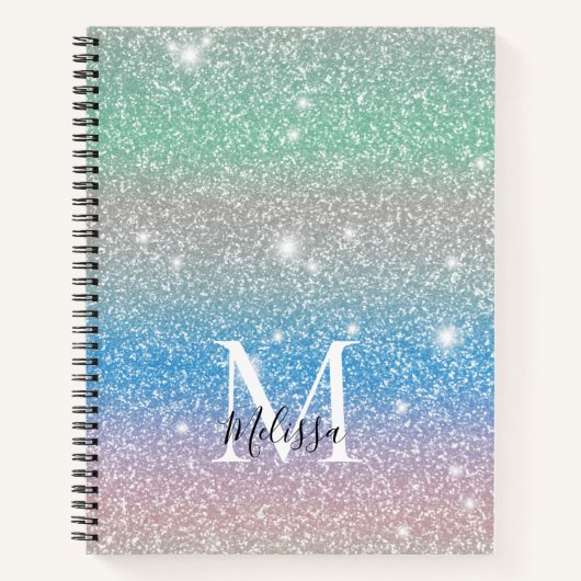 Pastelgradiënt Glitter Sparkle Monogram Notitieboek (Voorkant)