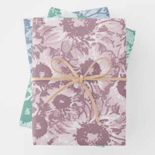 Pastelgrijs Tealgroen Bloempatroon Inpakpapier Vel
