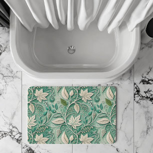 Pastelgroen Beige Vintage Botanisch Patroon Badmat