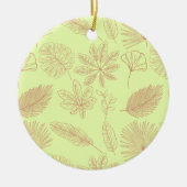 Pastelgroen en beige bladerenpatroon keramisch ornament (Voorkant)