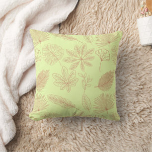 Pastelgroen en beige bladerenpatroon kussen
