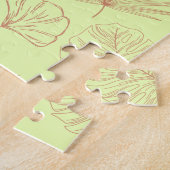 Pastelgroen en beige bladerenpatroon legpuzzel (Zijkant)