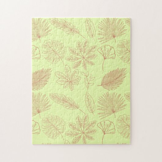 Pastelgroen en beige bladerenpatroon legpuzzel (Verticaal)