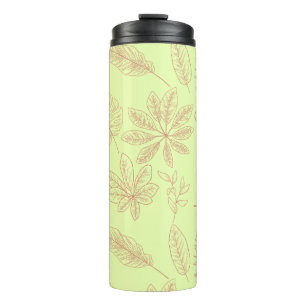 Pastelgroen en beige bladerenpatroon thermosbeker