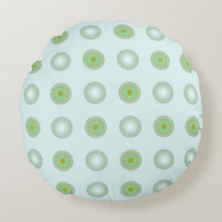 Pastelgroen en grijs geometrisch patroon rond kussen