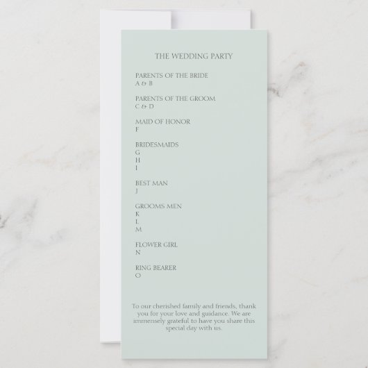 Pastelgroen Eucalyptus gebladerte huwelijksprogram (Achterkant)