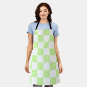 Pastelgroen geruit gingham patroon schort (Gedragen)